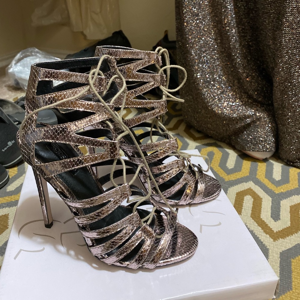 Topshop Rupa Snake Pewter Lace Up Heels